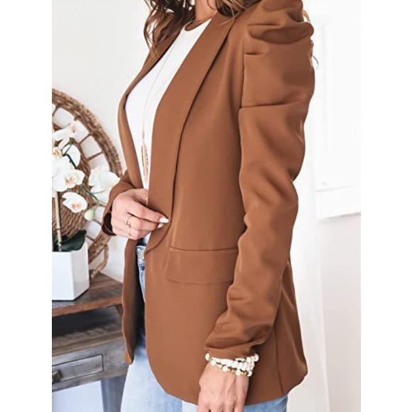 (Out of Stock) Brown Puff Sleeve Blazer - Picture 5 of 9